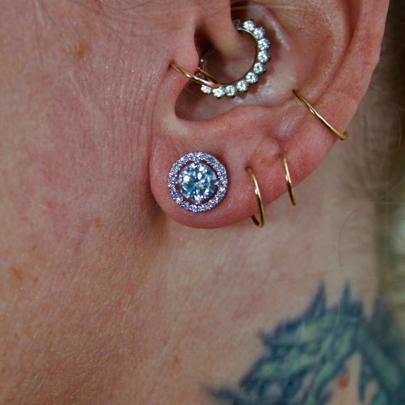 14kt Gold Dipped Pave Studs Halo Setting Perfect! - Picture 4 of 8